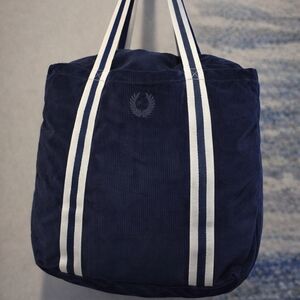 PINK Navy Blue Corduroy and Velour tote bag from Victoria's Secret.